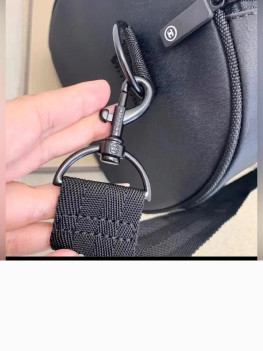 CHANEL Black Duffel Bag with White CC Logo